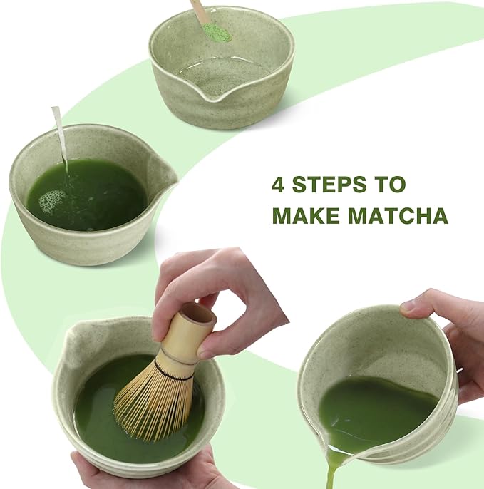 Matcha Whisk Set, 8pcs Japanese Ceremonial Matcha Kit include Mixing Bowl with Spout, Bamboo Whisk and Holder, Bamboo Matcha Scoop and Spoon for Matcha Tea Lovers