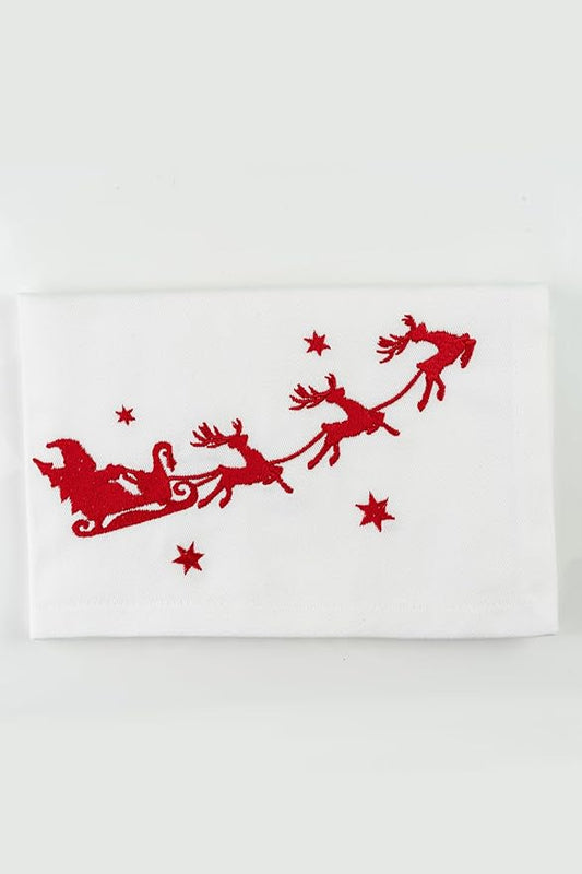 Christmas Cloth Napkins White Dining Table Dinner Napkins |Washable Cotton Napkins Easter Basket Decor|Sleigh Embroidered 18x18 in White Pk of 6 Cocktail Party Napkins