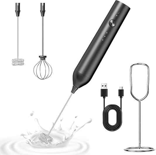 BZPP Kitchen Milk Frother Handheld with Stand, 3 Speeds Adjustable Mixer Electric Handheld Frother Wand, Hand Mixer Matcha Whisk Coffee Stirrers for Matcha, Hot Chocolate, Egg, Lattes - Black