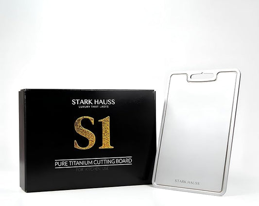 Stark Hauss Grade 2 Titanium Cutting Board 15x10, Dishwasher Safe, Non Toxic Non Plastic, Juice Groove, Large Cutting Board for Meat Fish Vegetables, Tablas Para Picar Cocina (Tabla de Picar)