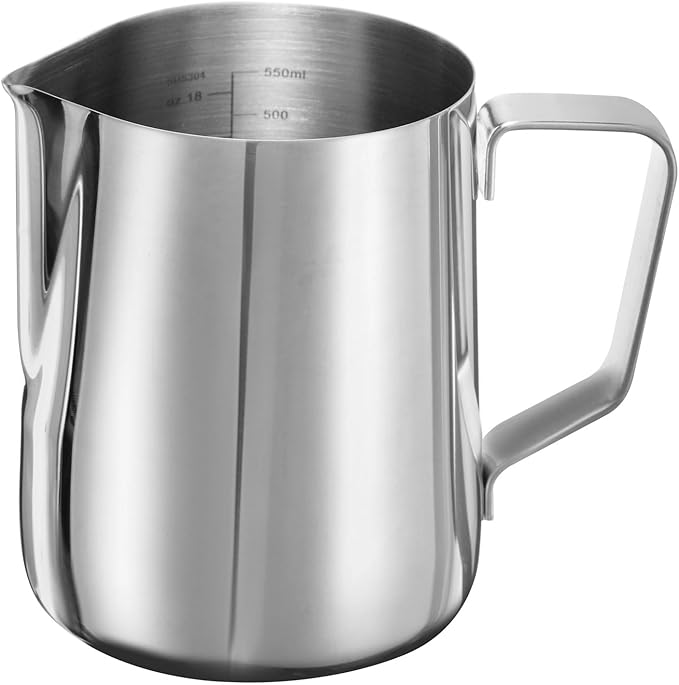uxcell Milk Frothing Pitcher, 21oz / 600ml Stainless Steel Milk Frother Cup with Scale for Milk Steaming Pitcher Latte Art Cappuccino Coffee Espresso Accessories Tool, Silver Tone