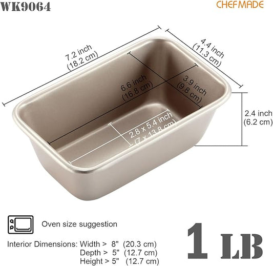 CHEFMADE 1LB Rectangle Loaf Pan, Non-Stick Oblong Bread and Meat Bakeware for Oven Baking (Champagne Gold)