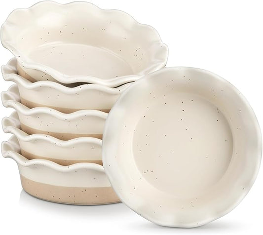vancasso Mini Pie Pans Set of 6, 5.2 Inch Ceramic Deep Dish Pie Plates with Ruffled Edge for Baking, Microwave & Oven Safe, Cream Colored