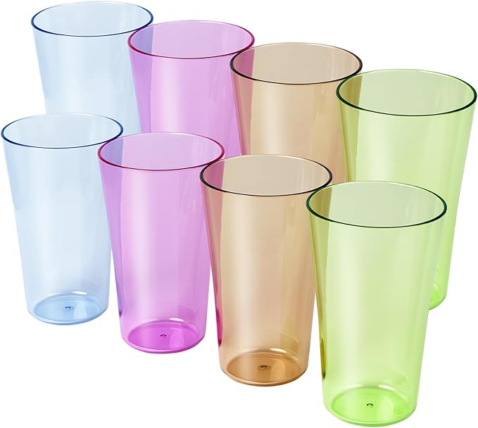 20oz Plastic Tumblers (Set of 8), Multiple Colors Reusable Water Cups, BPA-Free, Shatter-Proof, Dishwasher & Microwave Safe, Stackable Drinking Glasses for Home, Outdoor, Camping, Picnic, Pool