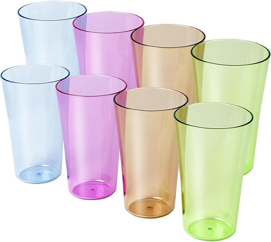 20oz Plastic Tumblers (Set of 8), Multiple Colors Reusable Water Cups, BPA-Free, Shatter-Proof, Dishwasher & Microwave Safe, Stackable Drinking Glasses for Home, Outdoor, Camping, Picnic, Pool