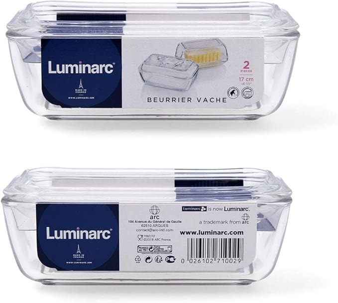 Luminarc European Tempered Glass Cow Butter Dish - 1 Pound Capacity