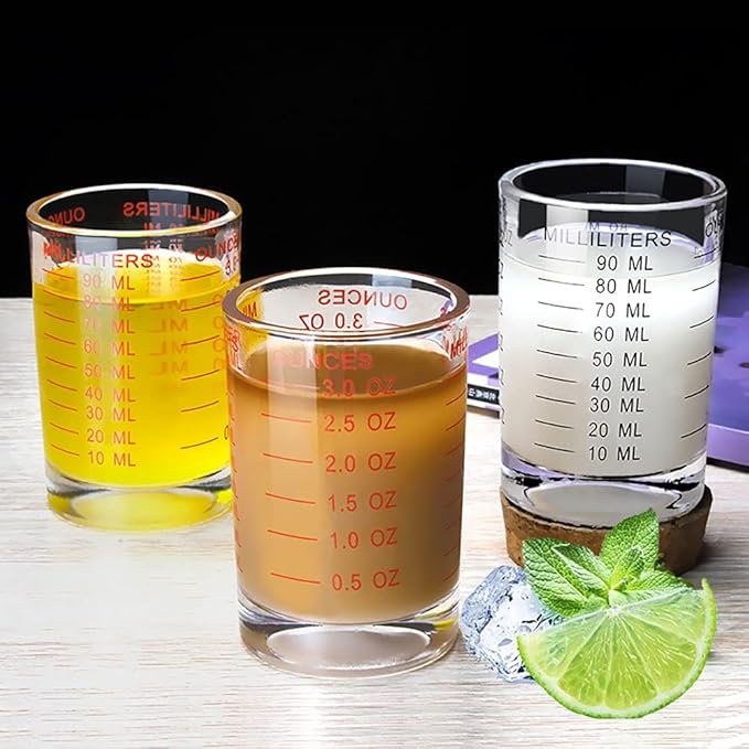 Shot Glass Measuring Cup 3 Ounce/90ML Liquid Heavy High Espresso Glass Cup 2 pcs by TIYOORTA (Black 90ML 2PCS)