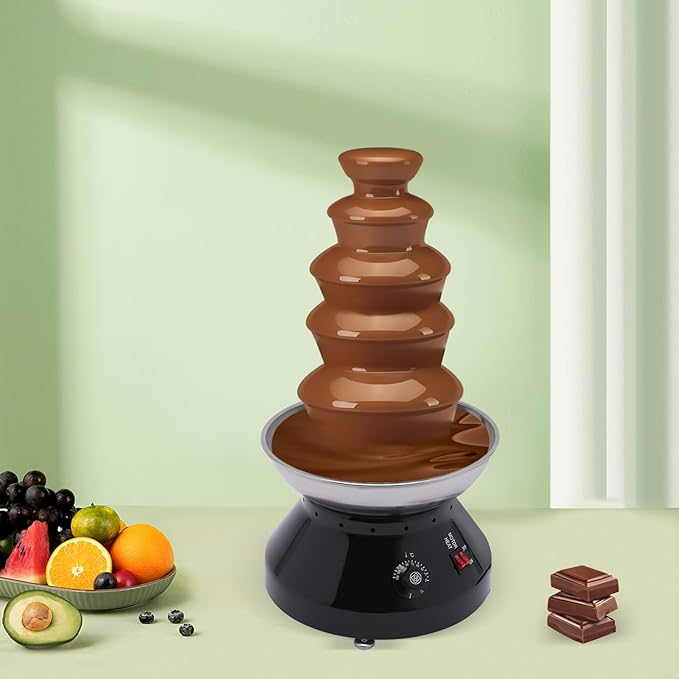 5 Tier Commercial Chocolate Fountain, 230W 7lb Large Capacity Stainless Steel Hot Chocolate Fondue Tower Fountain Machine for Buffet Dinner, Wedding Parties, 86-230℉ (Black)