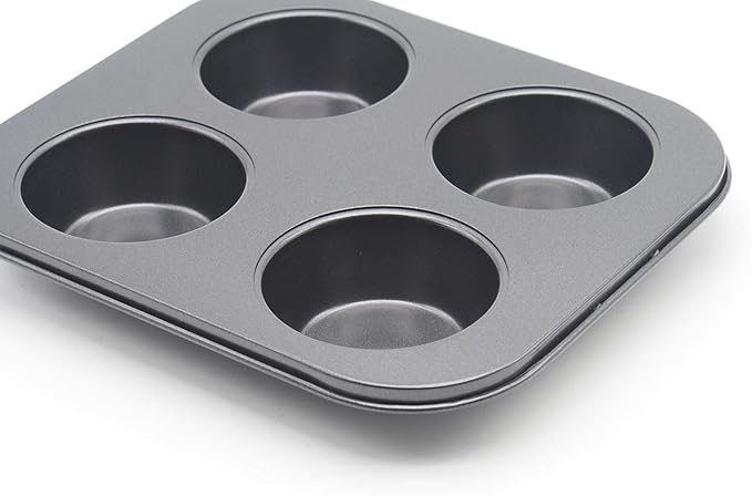 HYTK 4 Cup Muffin Pan 2 Pcs (8.5 X 7.48 Inch) Air Fryer Small Oven Cupcake Baking Pan Non Stick No Toxic Bakeware