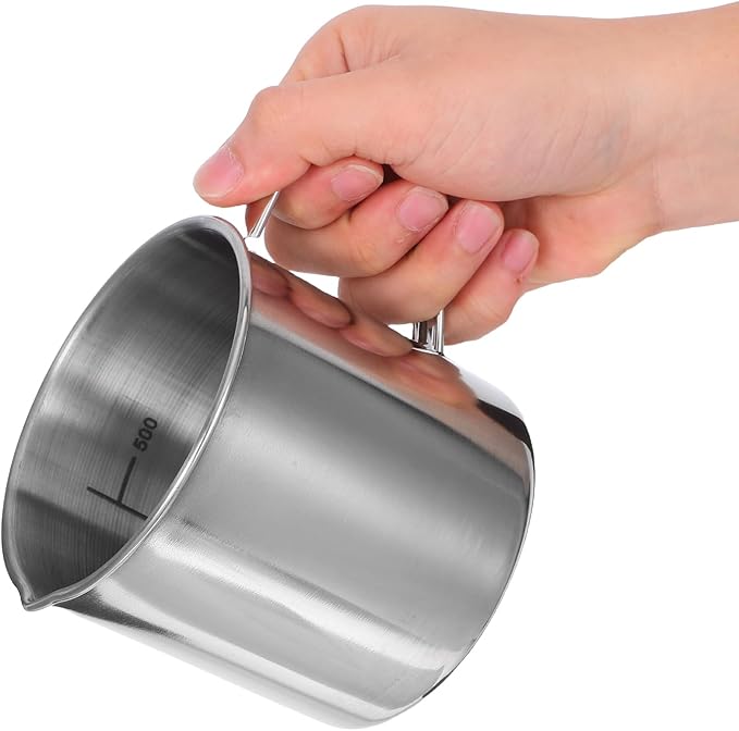 500Ml Stainless Steel Measuring Cup Metal Embossed Measuring Cup with Handle and Pour Lip Milk Steamer Pitcher Silver Latte Art Pitcher,Milk Frothing Jug with Scale for Professional Kitchen Laboraty