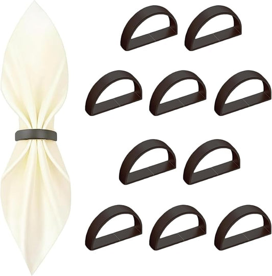 10 Pcs Black Napkin Rings - Metal Napkin Ring(Semicircle) Stainless Steel Napkin Rings for Table Settings Wedding Christmas Party Dinner Table