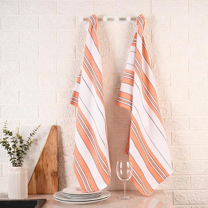 Kitchen Towel Set of 6, 100% Cotton Quick-Drying Absorbent Dish Towels & Tea Cloths, 20x30 Inch Decorative Farmhouse Towels for Kitchen, Navy & Wheat Stripes