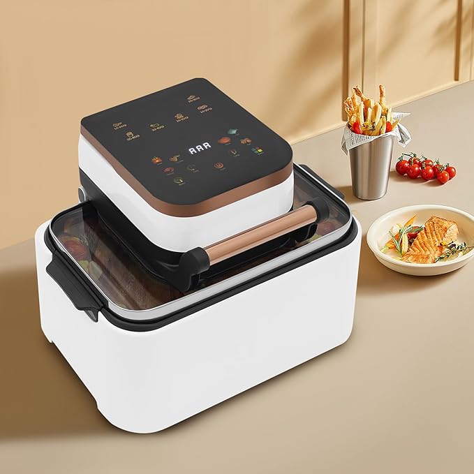 12.68QT Glass Air Fryer, 1700W Large Capacity Non-Toxic Air Fryer Oven with Transparent Window, 6 Presets & Precise Temp Control for Roast, Bake, Fry (White)