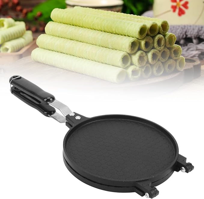 Waffle Cone Maker, Egg Roll Press Pan, Stick Proof Aluminum Stove Top Tortilla Press with Handle for Kitchen, 6.8Inch (Grid Style)