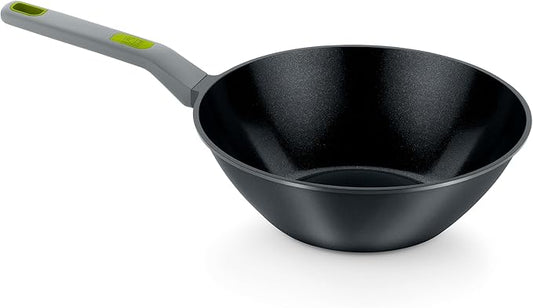 BRA COOKWARE Life Ceramic Nonstick Wok | 11 Inch 6.6 Quart Recycled Aluminum Stir-Fry Skillet | Ceramic Nonstick Deep Fry Pan | PFOA Free Asian Cooking Skillet | All Cooktops Flat Bottom Wok