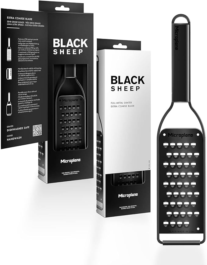 Microplane Kitchen Grater Extra Coarse with a Stainless-Steel Blade - Made in USA, for Cheese, Potato, Zucchini, Carrot, Apple & Cabbage from The Black Sheep Series
