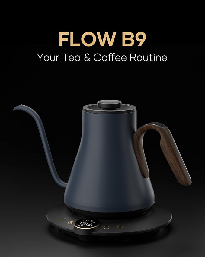 Cocinare FLOW B9 Gooseneck Electric Kettle, Precise Temperature Control for Pour-Over Coffee & Tea Brewing, Stainless Steel Interior, Rapid Heating for Boiling Water 0.9L (Picasso Blue)