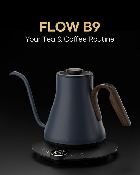 Cocinare FLOW B9 Gooseneck Electric Kettle, Precise Temperature Control for Pour-Over Coffee & Tea Brewing, Stainless Steel Interior, Rapid Heating for Boiling Water 0.9L (Picasso Blue)