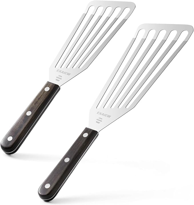 2 Pack Fish Spatula Stainless Steel，Flexible Metal Spatula Perfect for Flipping Eggs, Burgers and Baking, Durable Lightweight Kitchen Slotted Turner for Cooking & BBQ, Christmas gifts