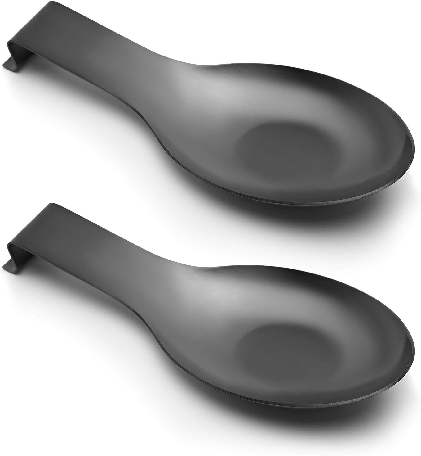 Pretty Jolly Stainless Steel Black Spoon Rest for Kitchen Counter Cooking Utensil Rest Spoon Ladle Holder for Stove Top Rust Resistant Large Size Spatula Rests Dishwasher Safe 9.61 x 3.74 Inch(2PCS)