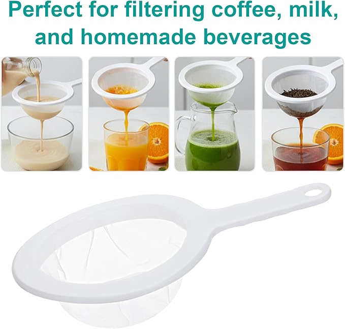 2 Pcs Fine Mesh Strainer, Nylon Strainer for Juice, Fine Mesh Sieve Meshes Strainers with Non-Slip Handle and Hanging Hole for Juicing Coffee Nut Milk Butter Milk and Yogurt (120 Mesh)