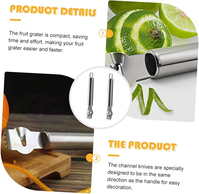 2pcs Lemon Zesters Quality Stainless Steel Handheld Grater Easy to Use for Peeling and Zesting Kitchen Accessory for Lemon Lover
