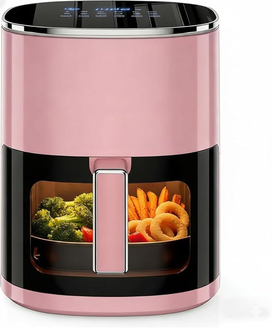 HealSmart 12-in-1 Air Fryer Oven, 6.34 Qt Digital Convection Oven with Visible Window & 1700W, Air Fry, Roast, Bake, Nonstick Basket, Pink