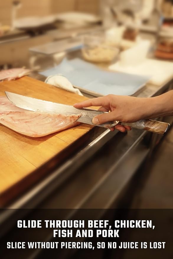 Dalstrong 12 inch Slicer - Valhalla Series - 9CR18MOV HC Steel - White Resin & Wood Handle - Razor Sharp Carving & BBQ Knife - w/Leather