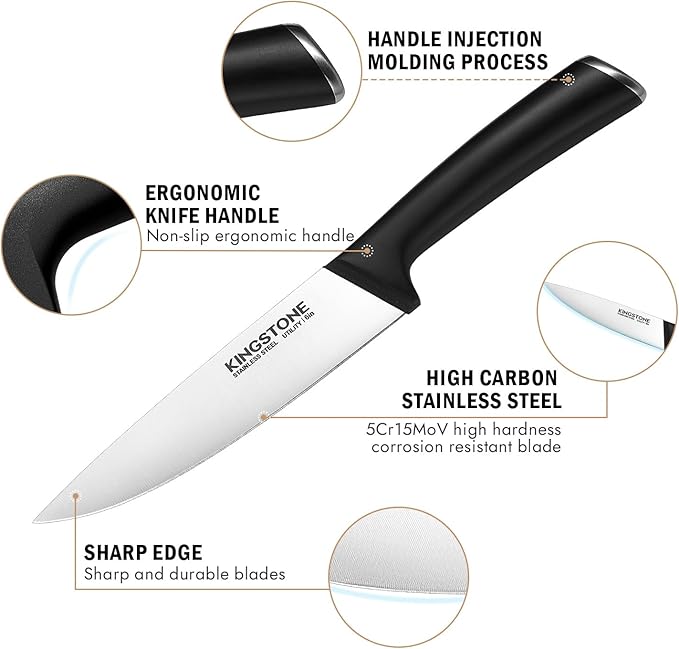 KINGSTONE 14-Piece Knife Block Set, Precision-Honed High-Carbon Stainless Steel Knives with Long-Lasting Sharpness, Ergonomic Balanced Handles for Home & Serious Cooks, Natural