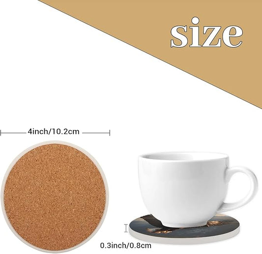 Round Coasters Set of 2, Soaring Eagle Absorbent Ceramic Coaster with Cork Base, Bar Coasters for Drinks Coffee Mugs Tea Cups Wine Glasses Home Decor Gifts (4 inches)