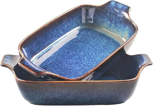 LIUYWYHCF Ceramics Au Gratin baking Dishes Set of 2, Baking Tray Bake ware, 12.3 oz Ramekins, for Pie Pan, Appetizer, Tart, Dessert, Quiche, Oven Small dish, individual dishes, Rectangular 9 Inch