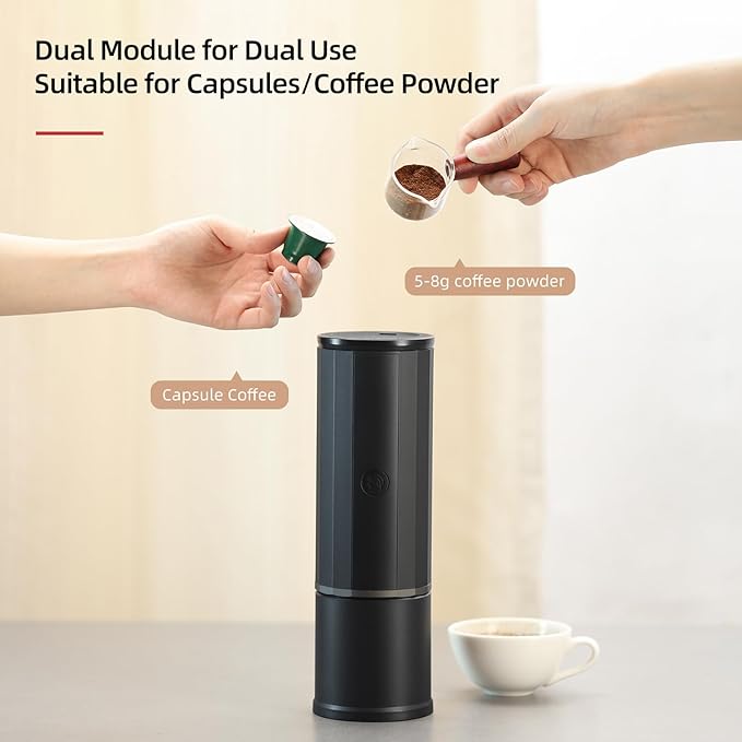 CUFEJORO portable coffee maker15 Bar Mini Coffee Maker USB-C & Car Charger, Lightweight Espresso Maker Black