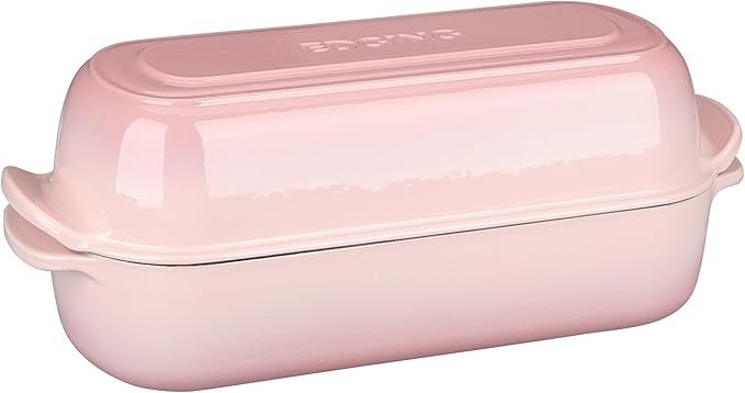 EDGING CASTING Enameled Cast Iron Loaf Pan with Lid, Bread pan, Dutch Oven Bread pan for Homemade Sourdough Bread Baking, 12.5x5.5 inch, 5qt, Pink