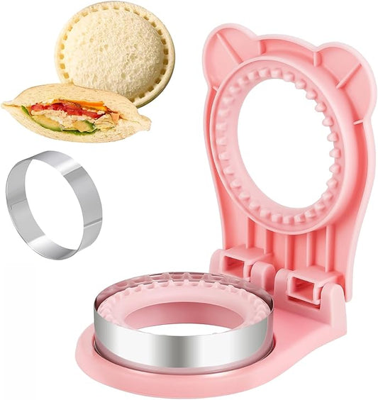 Uncrustable Sandwich Maker,Sandwiches Pocket Circle Shape 3.7Inch Sandwich Cutter and Sealer,Sandwich Cutter for Kids Breakfast and lunchboxes (Pink)
