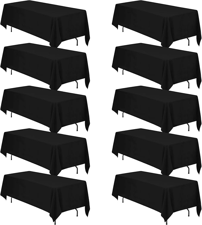 BRILLMAX 10 Pack Black Tablecloths 70 x 120 Inch for 6ft & 8ft Rectangle Tables - 150 GSM Polyester Fabric, Universal Fit, Water, Stain & Wrinkle Resistant Cloth Cover for Wedding Reception Banquet