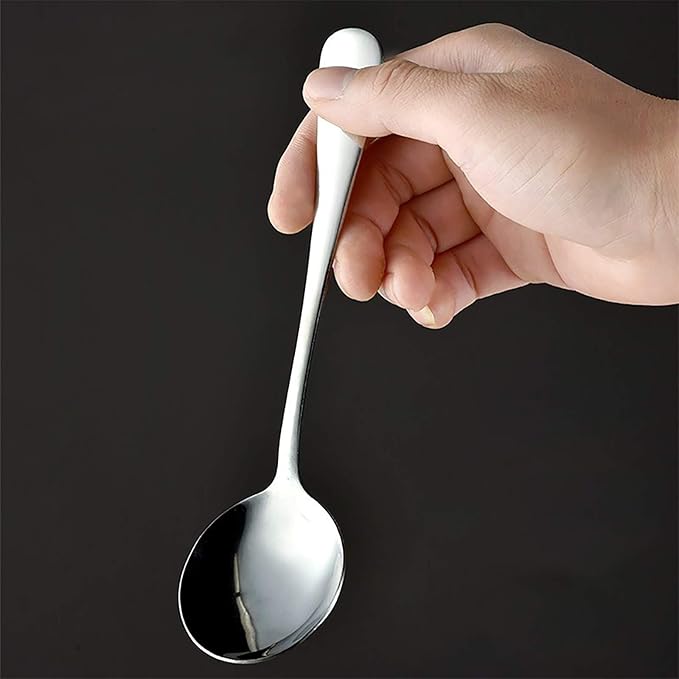 VANRA 6-Piece Dinner Spoons Set Soup Spoons Heavy Duty Stainless Steel Silver Cutlery Set 7.6 inches (6 round spoons)