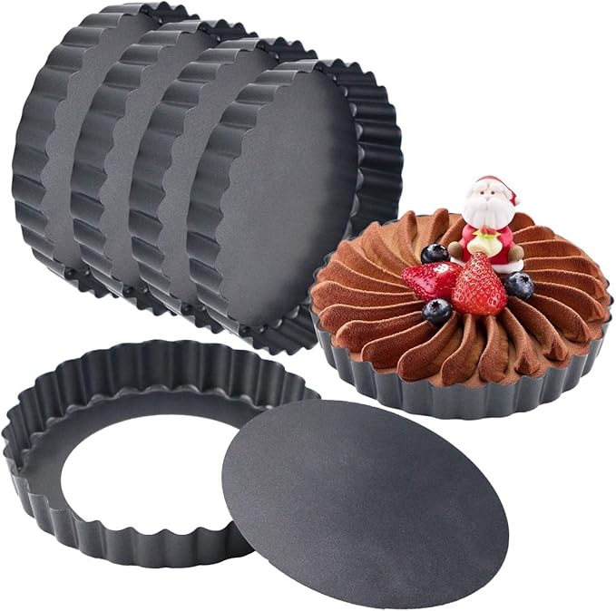 Hslife 6 Pack 5 Inch Mini Tart Pans with Removable Bottom, Nonstick Round Quiche Pan Heavy Duty Fluted Sides for Tartlets, Mousse Cakes, Dessert Baking