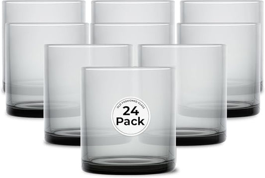 Restaurantware-Vetri 10 Ounce Old Fashioned Glasses, 24 Dishwashable Whiskey Glasses - No-Lead, Durable, Gray Glass Tumblers For Scotch, For Drinking Liquor, Cocktail, Bourbon, Cognac, And More