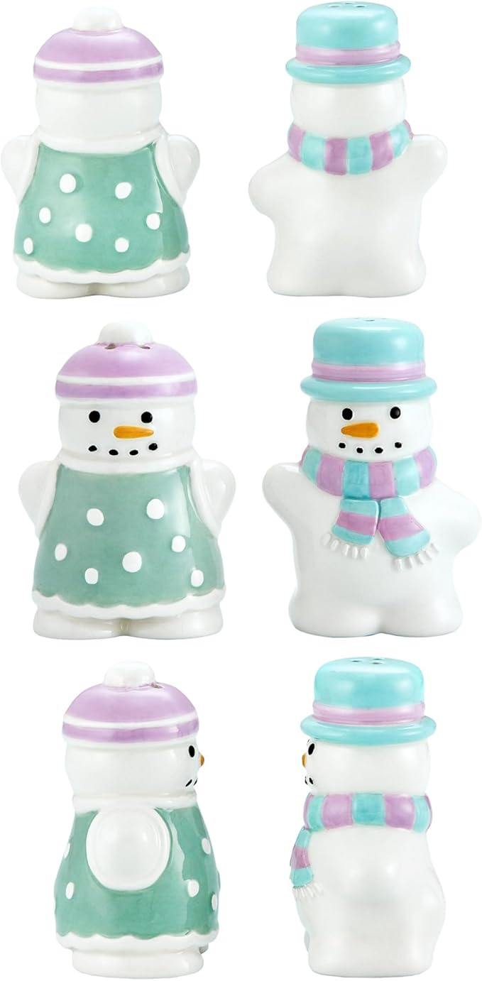 Bico Snowman Ceramic Hand Painted Salt & Pepper Shaker Set, Cute Christmas Decor, Dishwasher Safe
