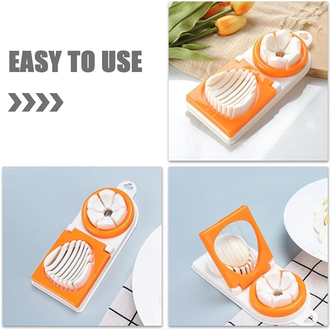 Toyvian Multifunctional Egg Slicer and Boiled Egg Cutter with Dual-head Design Orange Sturdy Kitchen Food Slicing Tool for Hard Boiled and Fruit Preparation