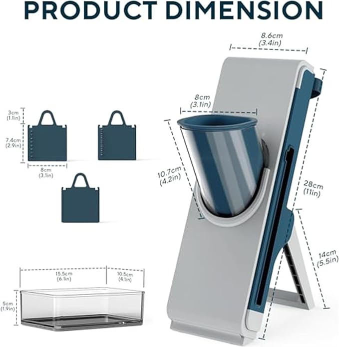 Eletronova Safe Mandoline Slicer, Multi Vegetable Chopper, Potato Fries Cutter, Detachable Blade, Kitchen Chopping Artifact,Fast Potato Fries/Chips Prep, Easy Clean (Blue)