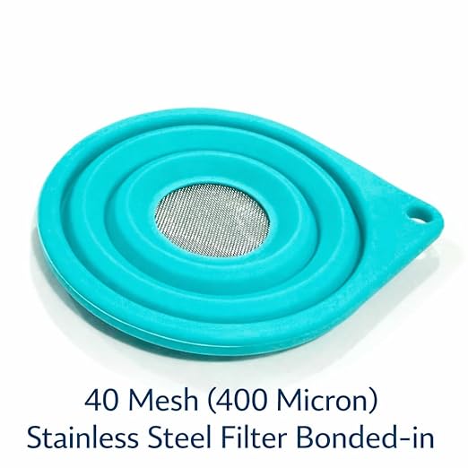 Collapsible Fine Mesh Strainer – Handy 4” Fold-Flat Silicone Funnel with Stainless Steel Filter for Loose Leaf Teas, Wine, Coffee Pour Over, Cocktail Making, Small Sieve, Kitchen, Camping & RV Life