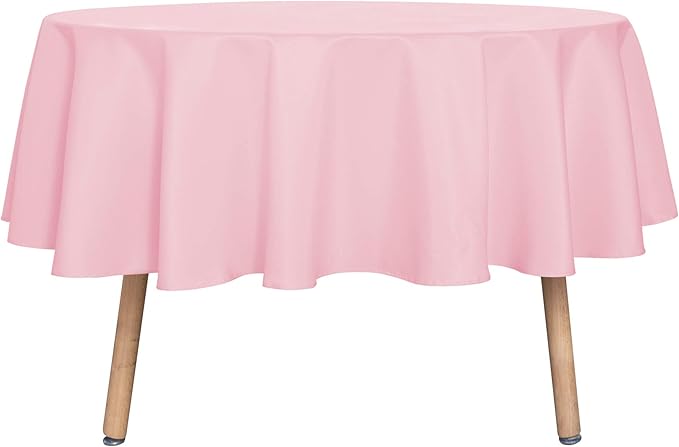 sancua 60 Inch Round Tablecloth (Fits 20-48 Inch Tables), Water Resistant Spill Proof Washable Polyester Table Cloth Decorative Fabric Table Cover for Dining, Buffet Parties and Camping, Pink