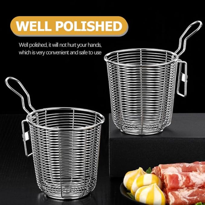 PRETYZOOM Stainless Steel Noodle Strainer with Heat-Resistant Mesh and Hook 3.85 Inch Colander for Hot Pot Ramen Pasta Cooking Kitchen Supply