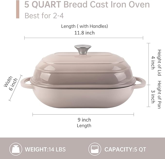 Fijxzct Premium Enameled Cast Iron Dutch Oven for Bread Baking | Non-Stick 2QT Oval Bread Oven with Lid | Perfect for Sourdough, Loaf, and Artisan Baking (Gradient Pink, 5 QT)