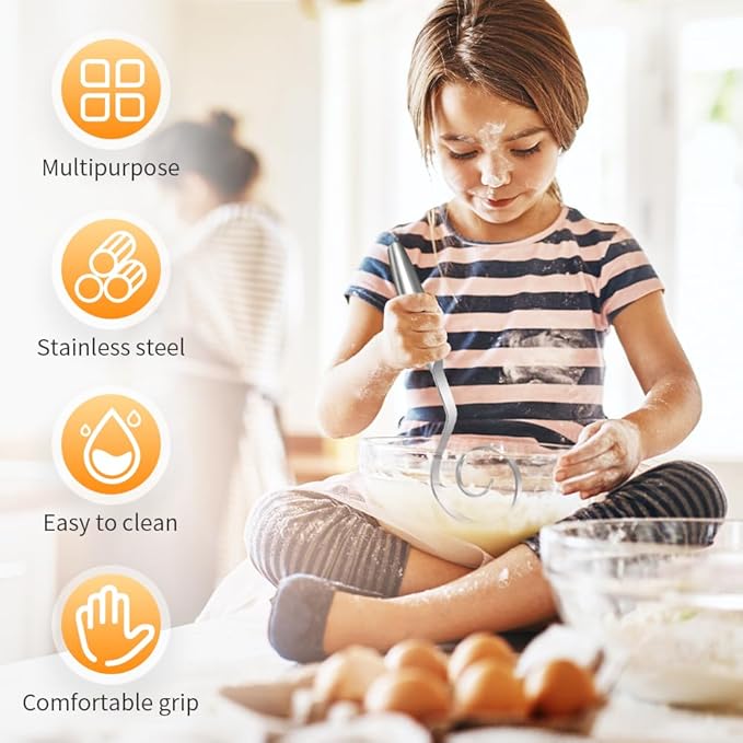 10In Seamless Dough Whisk, Stainless Steel Bread Dough Whisk Tool, Kitchen Gadgets for Sourdough Bread Baking, Whisking, Pizza, Pastry, Cake Batter, Biscuits, Easy to Clean (1Pcs)