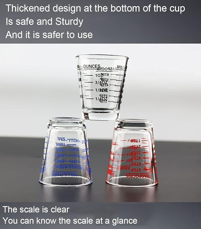 Shot Glasses Measuring cup Espresso Shot Glass Liquid Heavy Wine Glass 2 Pack 26-Incremental Measurement 1oz, 6 Tsp, 2 Tbs, 30ml by TIYOORTA (2 pack white)