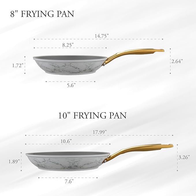 ONGIFT Frying Pan Nonstick, 10 Inch Skillet Easy to Clean, Kitchen Fry Pan without PTFE & PFOA, Compatible with All Stovetops, Lightweight and Durable, Marble White