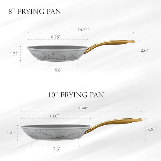 ONGIFT Frying Pan Nonstick, 10 Inch Skillet Easy to Clean, Kitchen Fry Pan without PTFE & PFOA, Compatible with All Stovetops, Lightweight and Durable, Marble White