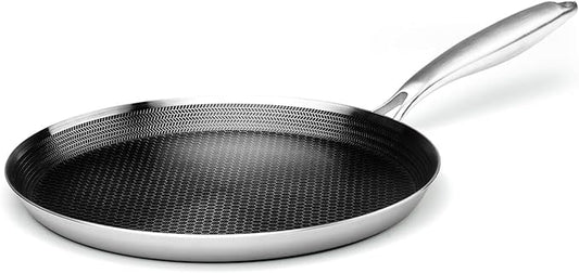 Innerwell Stainless Steel Crepe Pan - 12 Inch Nonstick Crepe Pan, Stainless Steel Honeycomb Coating Pancake Pan, Non Stick Flat Skillet Tawa Dosa Tortilla Griddle Pan, Induction Compatible, PFOA Free